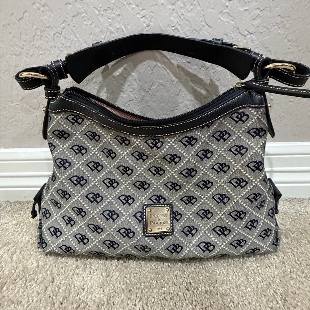 Dooney & Bourke Hobo Black and Cream Logo Shoulder Bag